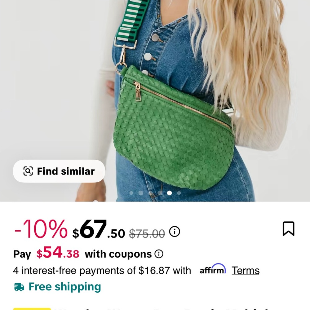 Woven Green Crossbody Bag with Adjustable Strap - Picture 4 of 4